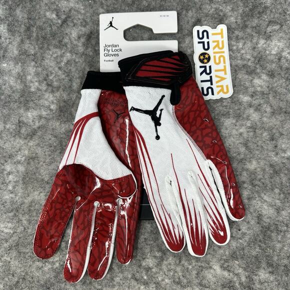 Jordan Fly Lock Receivers Football Gloves Adult Sz Medium Red White FD5992-126 - Picture 1 of 7
